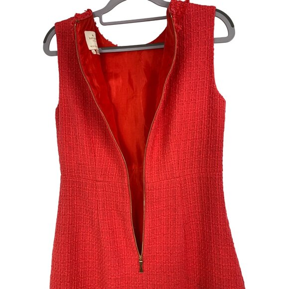 Kate Spade Coral Tweed Sleeveless Sheath Dress Size 4 Fringe Neckline RV10325 - Picture 6 of 9